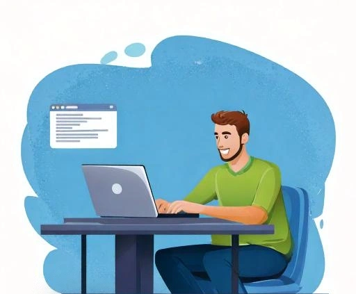 obrazek ilustruje człowieka siedzącego przed laptopem